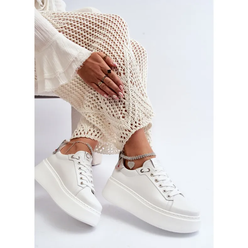 Leather Women's Sneakers with Bracelet CheBello 4406 White