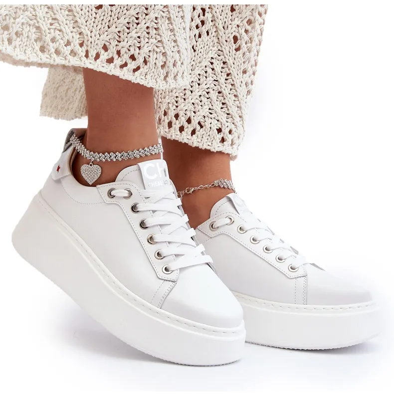 Leather Women's Sneakers with Bracelet CheBello 4406 White