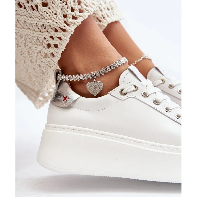 Leather Women's Sneakers with Bracelet CheBello 4406 White