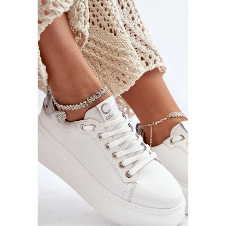 Leather Women's Sneakers with Bracelet CheBello 4406 White