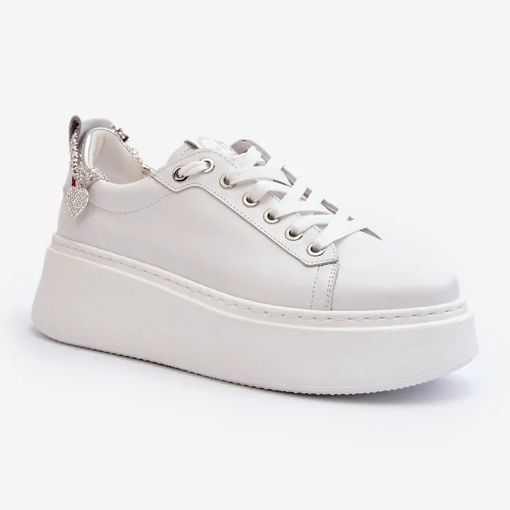 Leather Women's Sneakers with Bracelet CheBello 4406 White