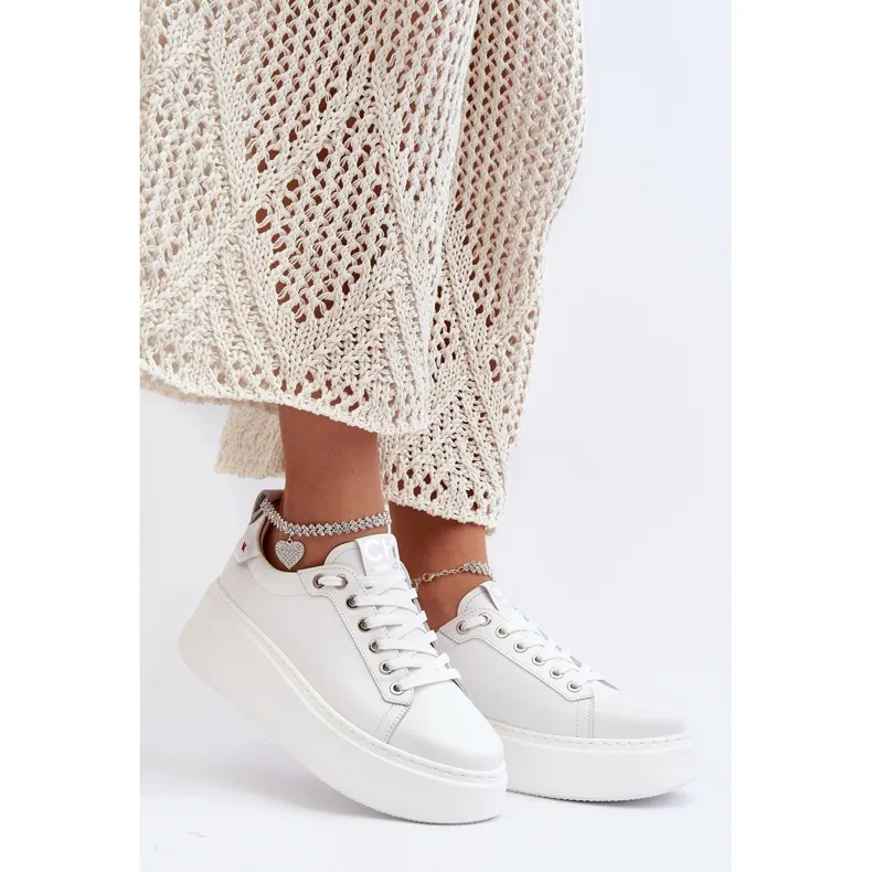 Leather Women's Sneakers with Bracelet CheBello 4406 White