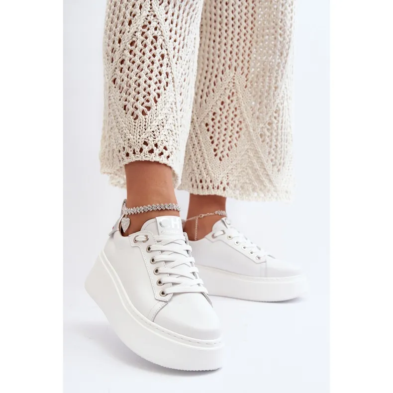 Leather Women's Sneakers with Bracelet CheBello 4406 White