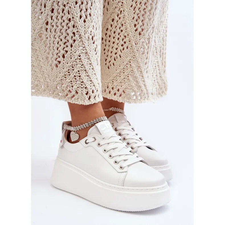 Leather Women's Sneakers with Bracelet CheBello 4406 White