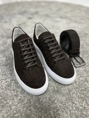 Lenzi Special Edition Suede Print Leather Brown Sneakers