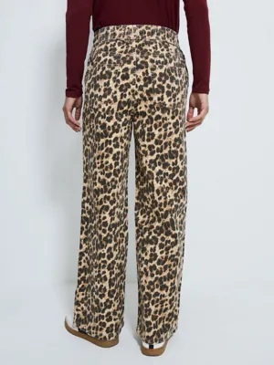 Leopard Print Wide Leg Denim Joggers | Women | George at ASDA