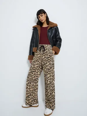 Leopard Print Wide Leg Denim Joggers | Women | George at ASDA