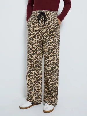 Leopard Print Wide Leg Denim Joggers | Women | George at ASDA