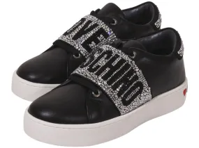 Love Moschino Women's Sneakers Rhinestone Logo Black Sz: 10