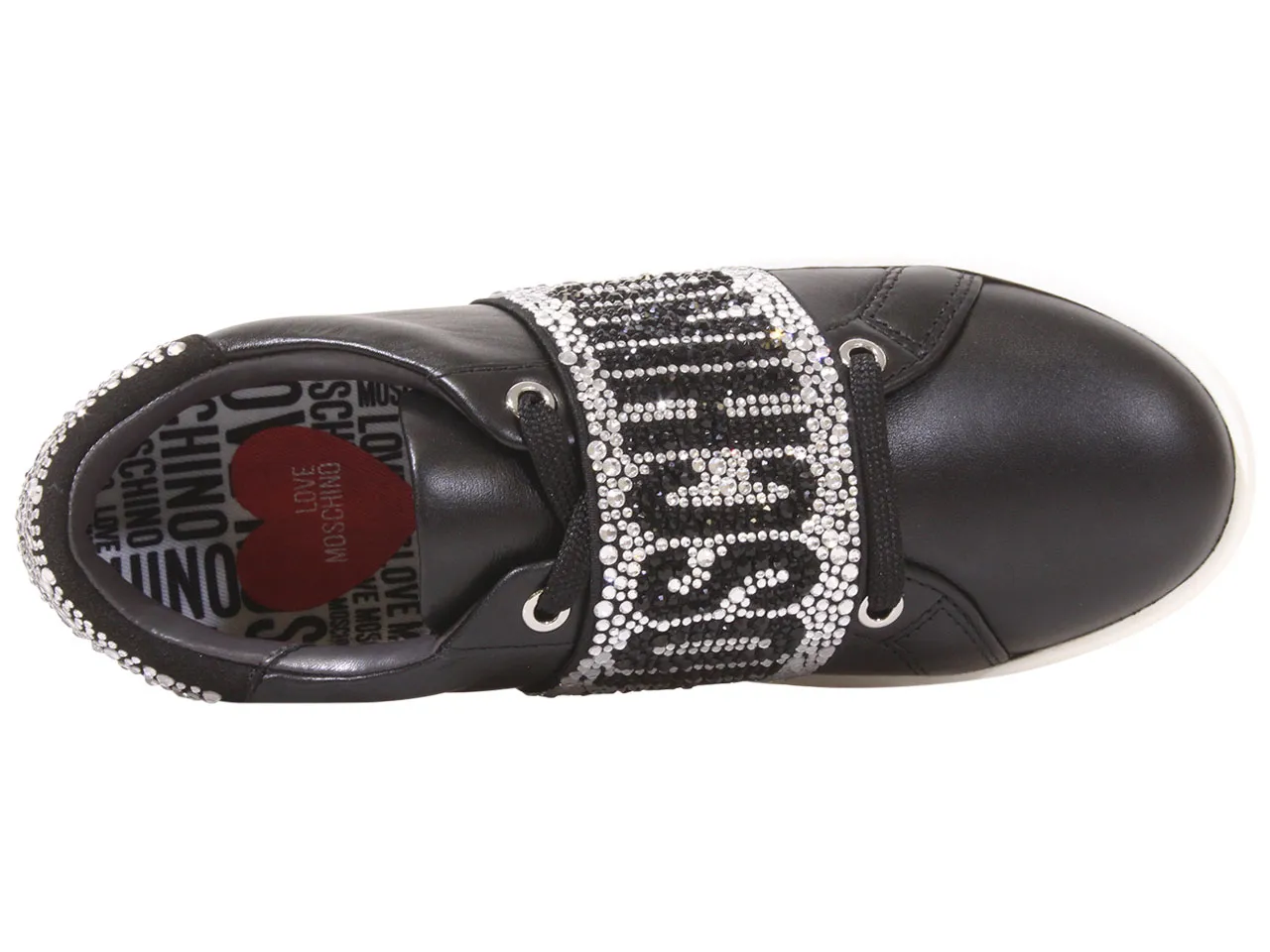 Love Moschino Women's Sneakers Rhinestone Logo Black Sz: 10