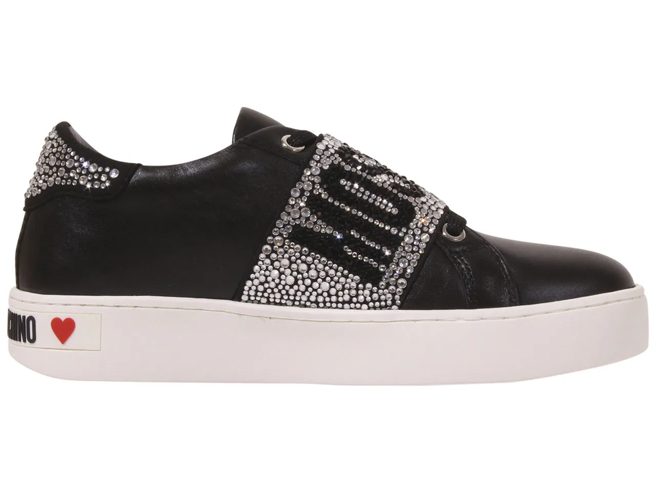 Love Moschino Women's Sneakers Rhinestone Logo Black Sz: 6