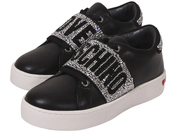 Love Moschino Women's Sneakers Rhinestone Logo Black Sz: 8