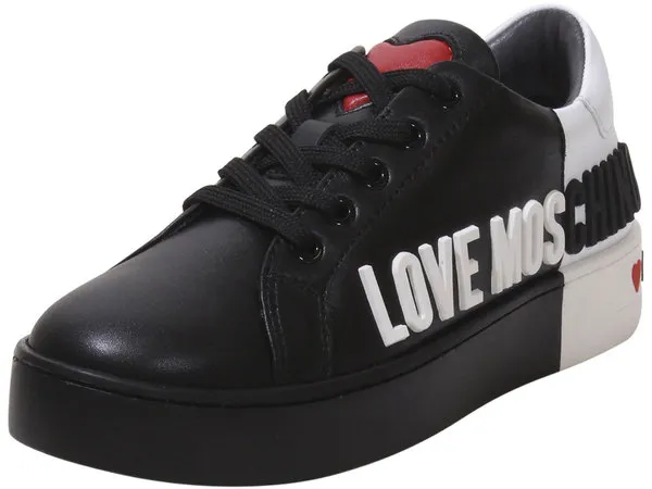 Love Moschino Women's Sneakers Rubberized Logo White/Black Sz: 10