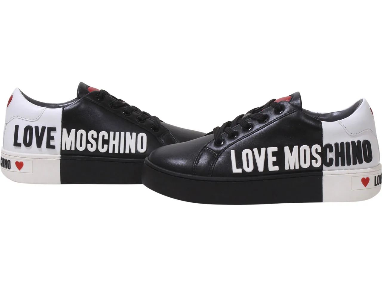 Love Moschino Women's Sneakers Rubberized Logo White/Black Sz: 10