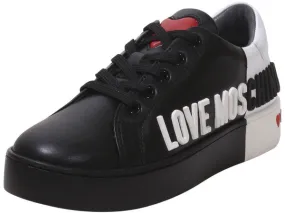 Love Moschino Women's Sneakers Rubberized Logo White/Black Sz: 6