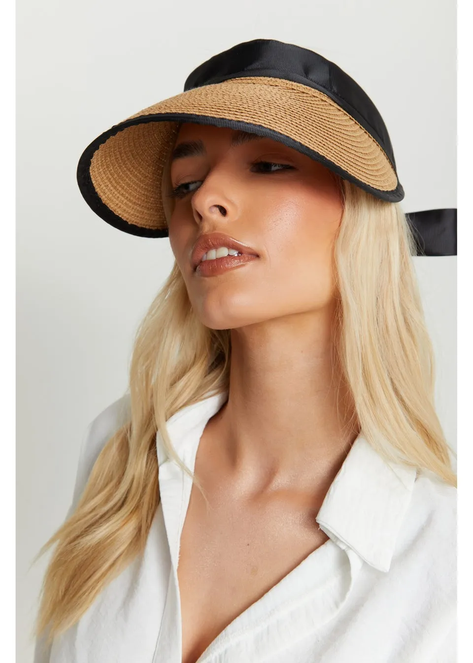 Madein Black Ribbon Detail Oversized Visor Hat