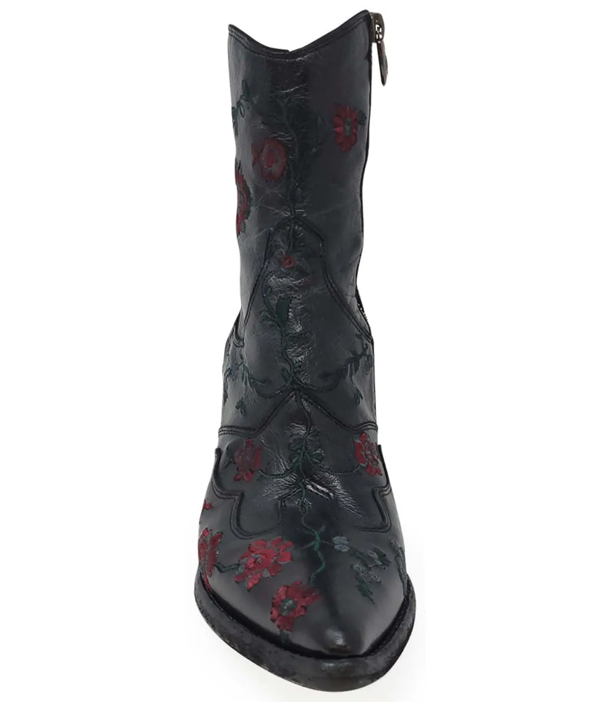 MADISON MAISON LEATHER EMBROIDERED ANKLE BOOT - BLACK 