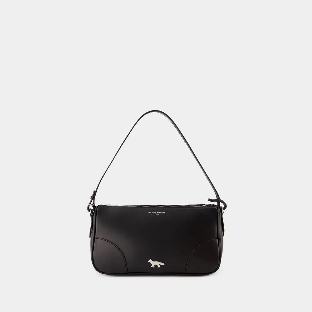 MAISON KITSUN Chic Black Leather Mini Baguette Shoulder Bag