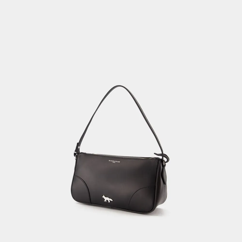 MAISON KITSUN Chic Black Leather Mini Baguette Shoulder Bag