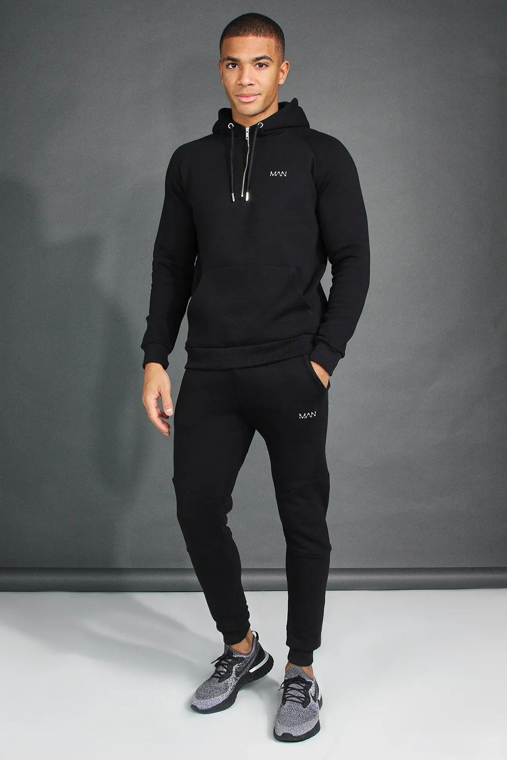 Man Active Gym Tapered 1/4 Zip Tracksuit | boohooMAN UK