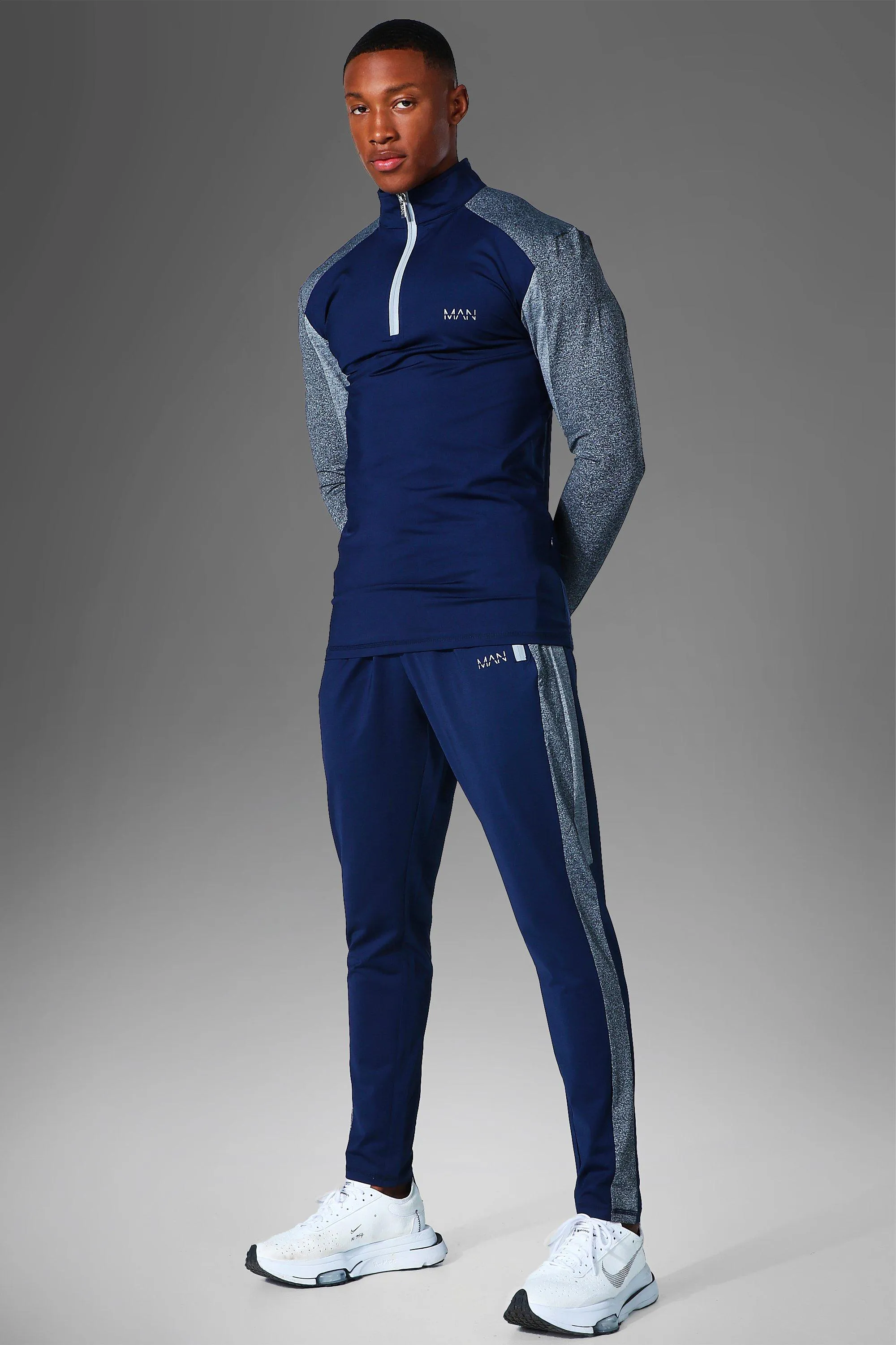 Man Active Gym Tonal 1/4 Zip Tracksuit | boohooMAN UK