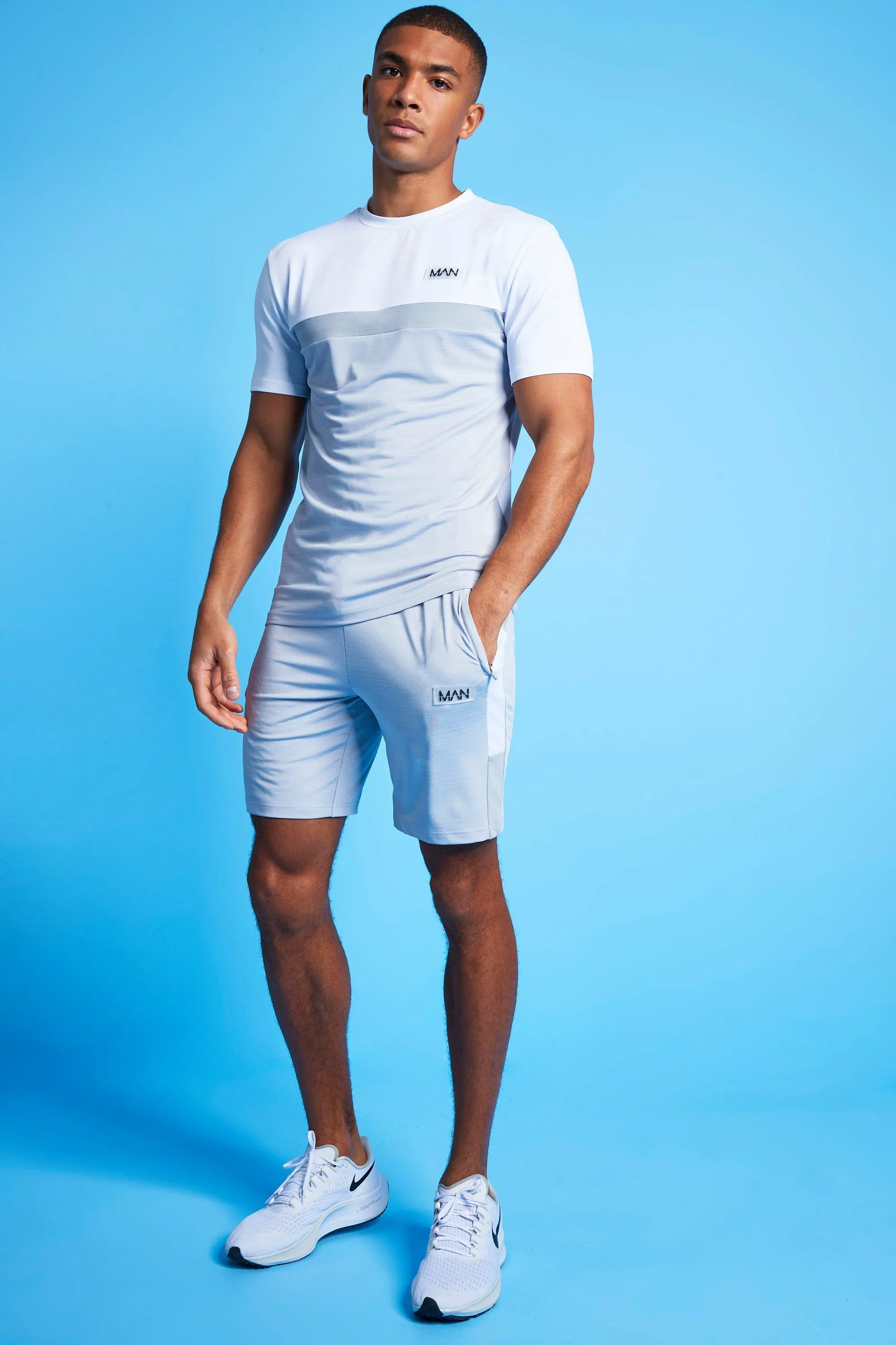 Man Active Marl Colour Block Short Tracksuit | boohooMAN UK