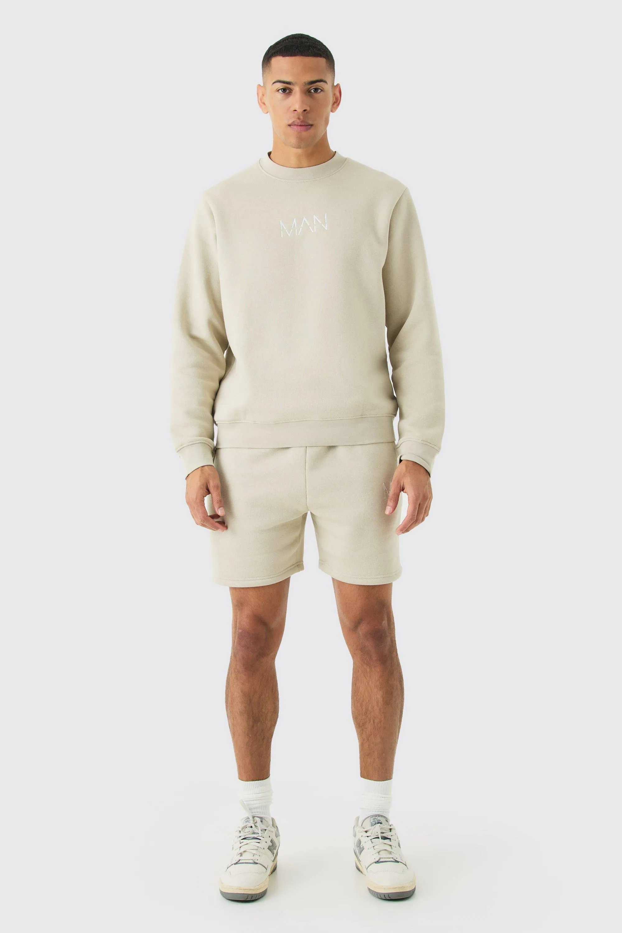 Man Extended Neck Sweatshirt Short Tracksuit | boohooMAN UK