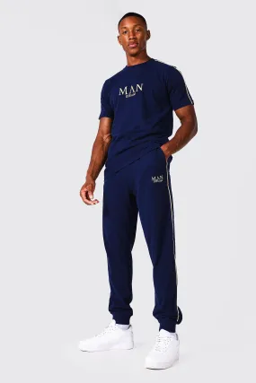 Man Gold T-Shirt And Joggers Set With Piping | boohooMAN UK