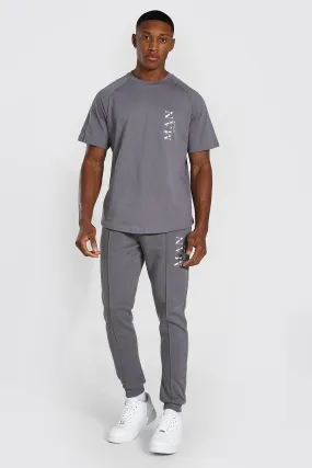 Man Roman Smart T-shirt Tracksuit | boohooMAN UK