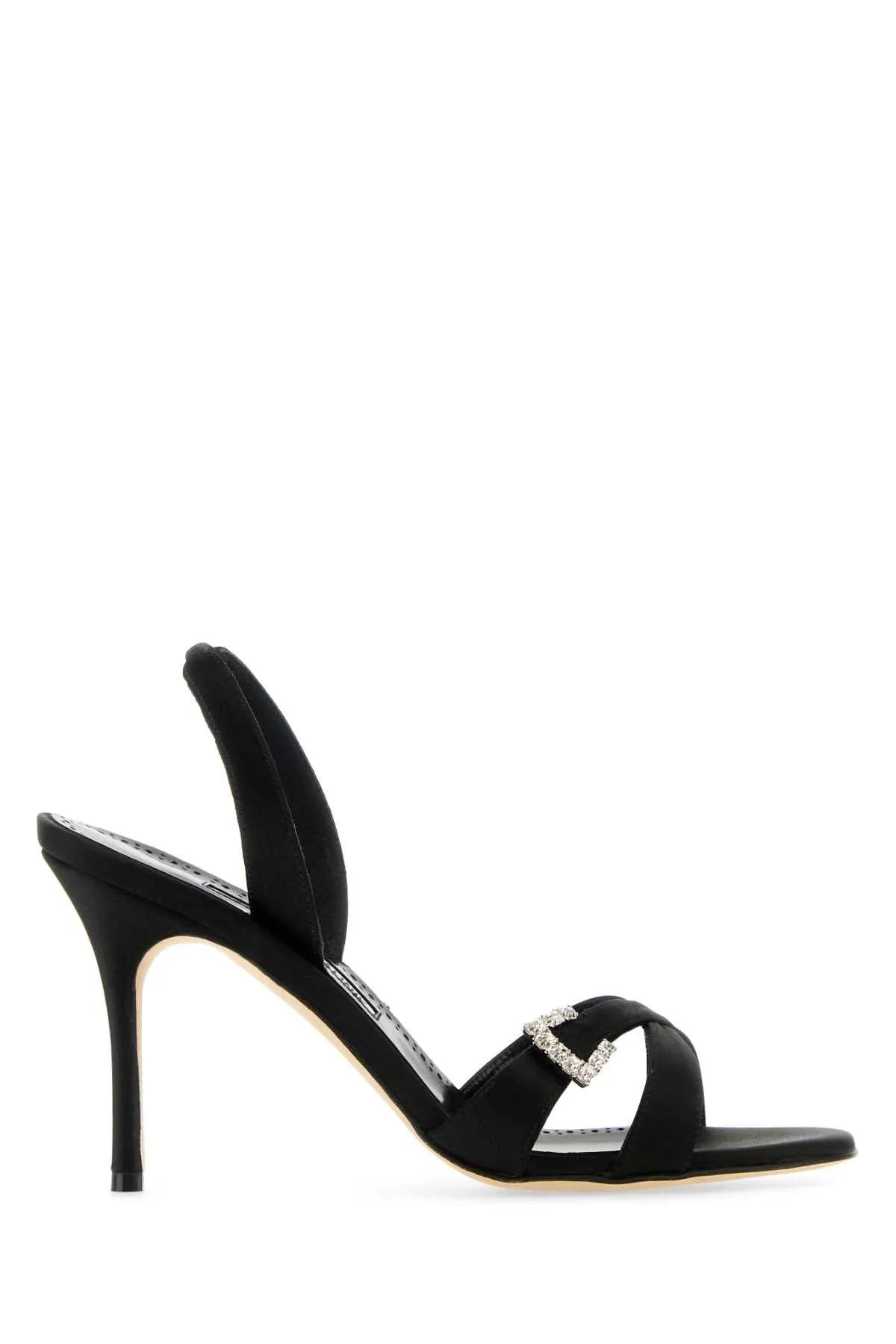 Manolo Blahnik Black Satin Ramisli Sandals