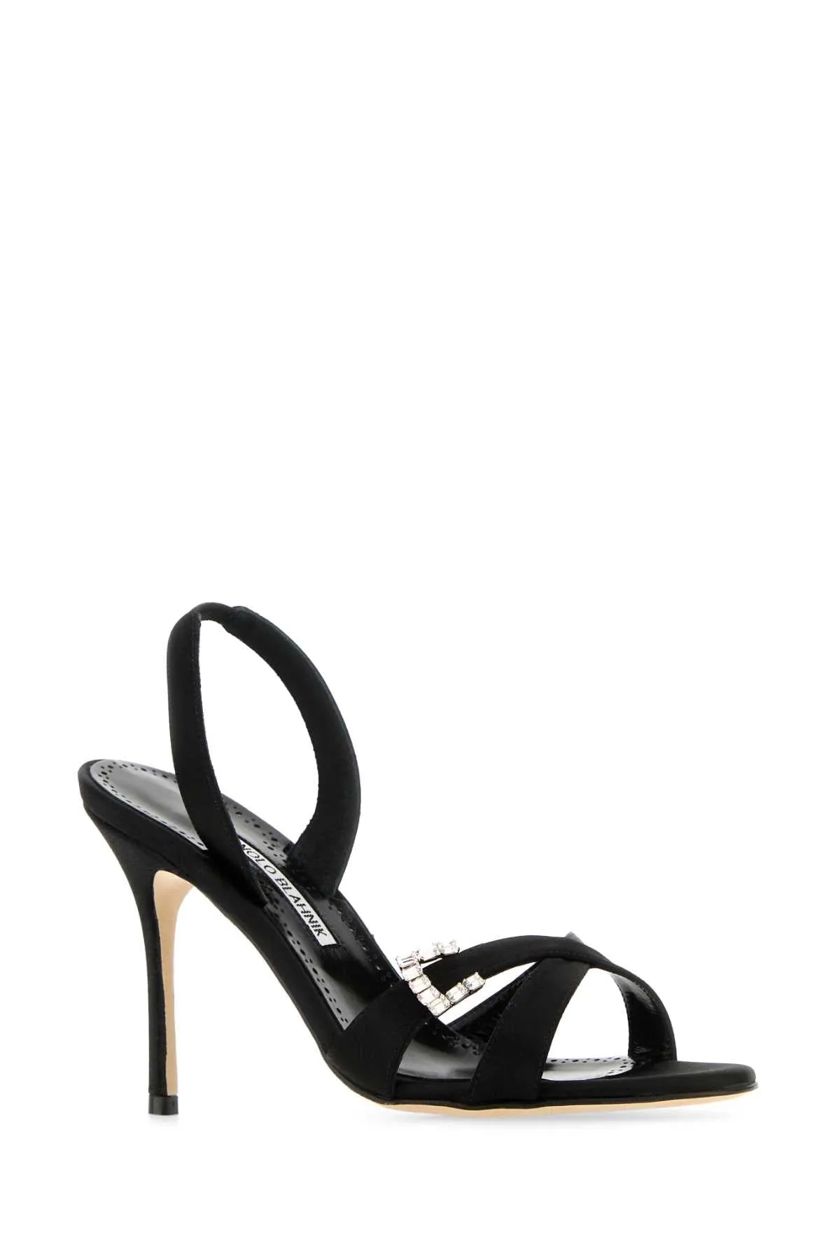 Manolo Blahnik Black Satin Ramisli Sandals