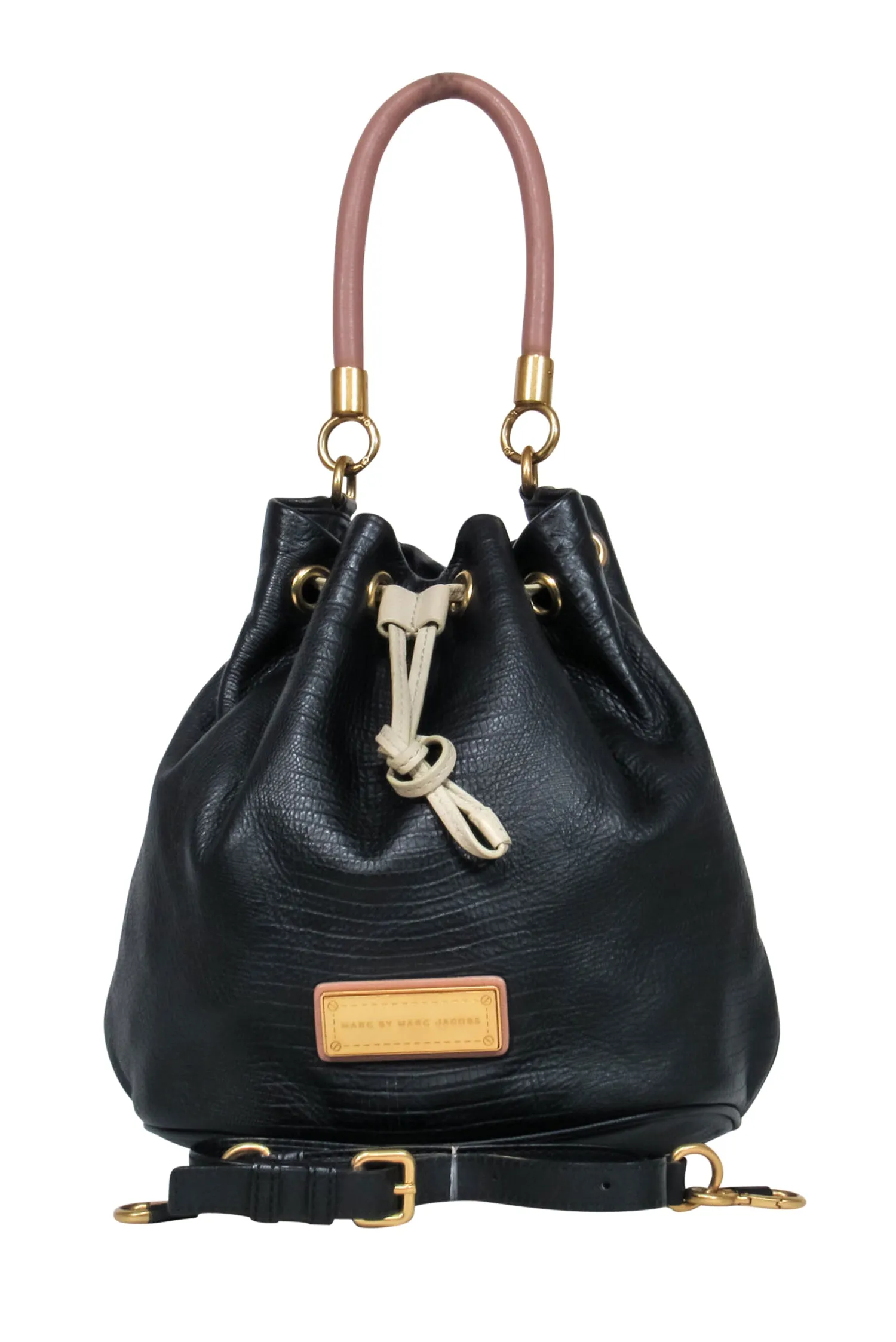 Marc by Marc Jacobs - Black Textured Leather Drawstring Bucket Bag