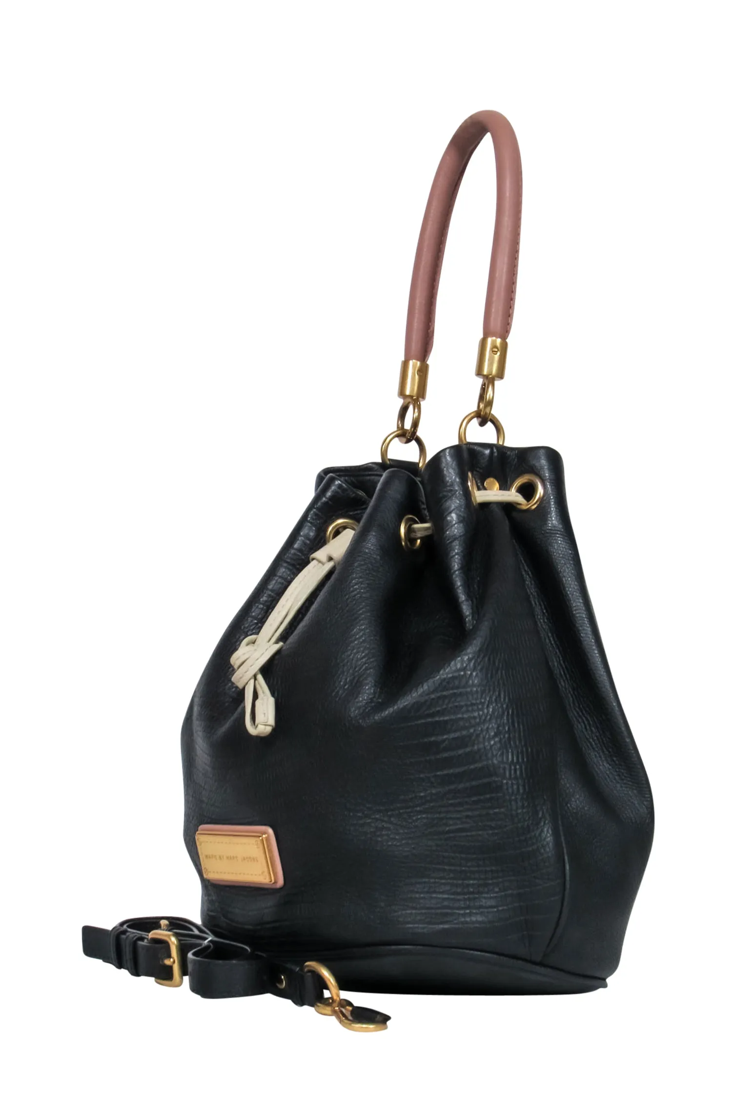 Marc by Marc Jacobs - Black Textured Leather Drawstring Bucket Bag