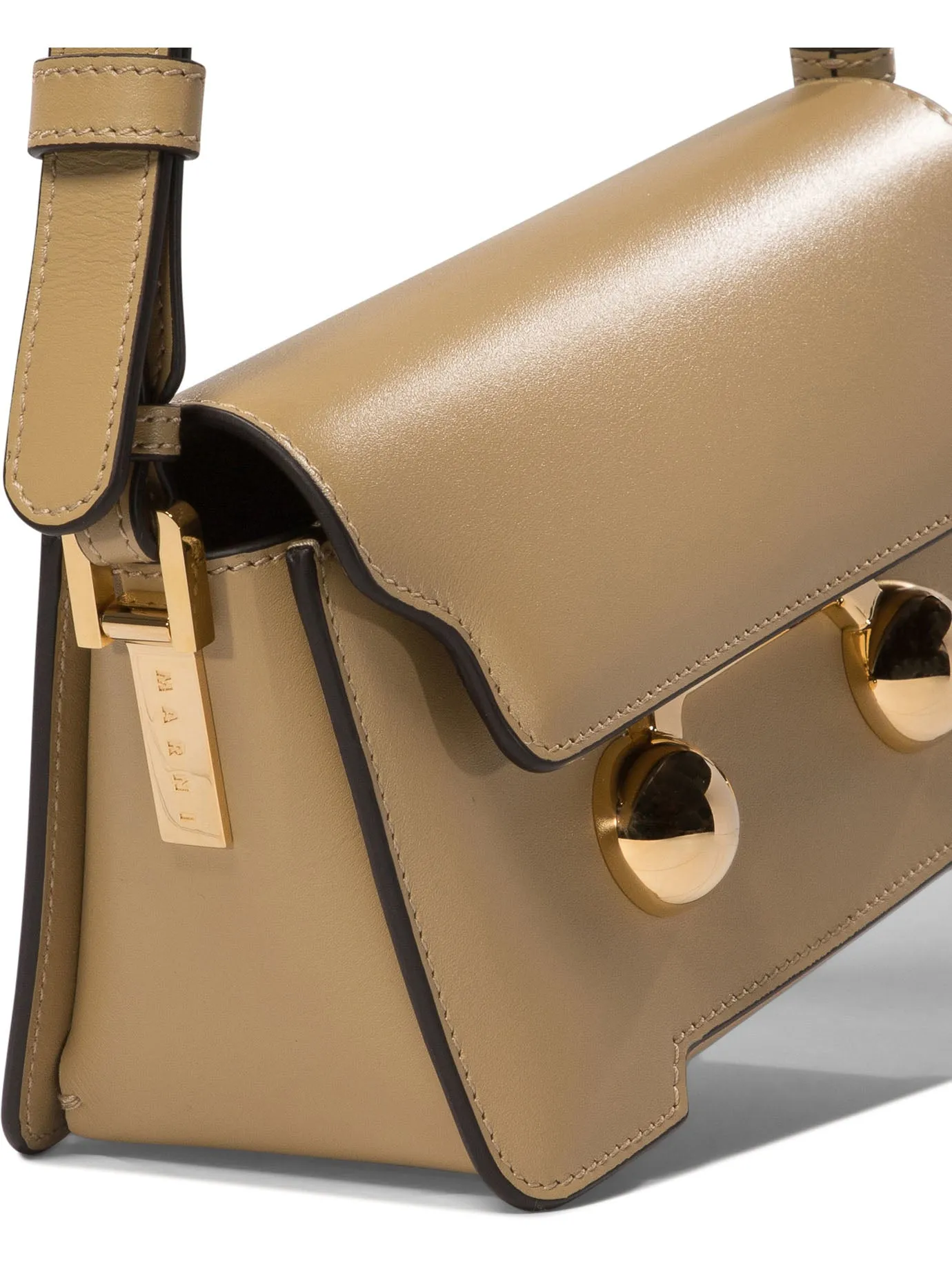 MARNI Trunkaroo Mini Leather Shoulder Bag in Beige