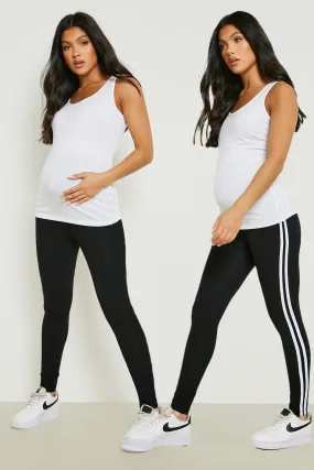 Maternity Stripe And Plain Leggings 2 Pack