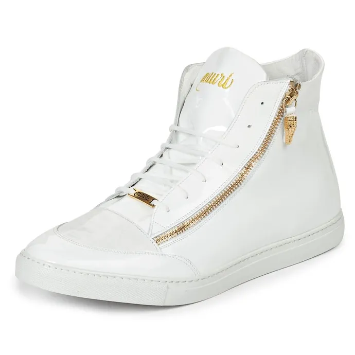 Mauri M766 Enrico Patent Leather & Crocodile Sneakers White (Special Order)