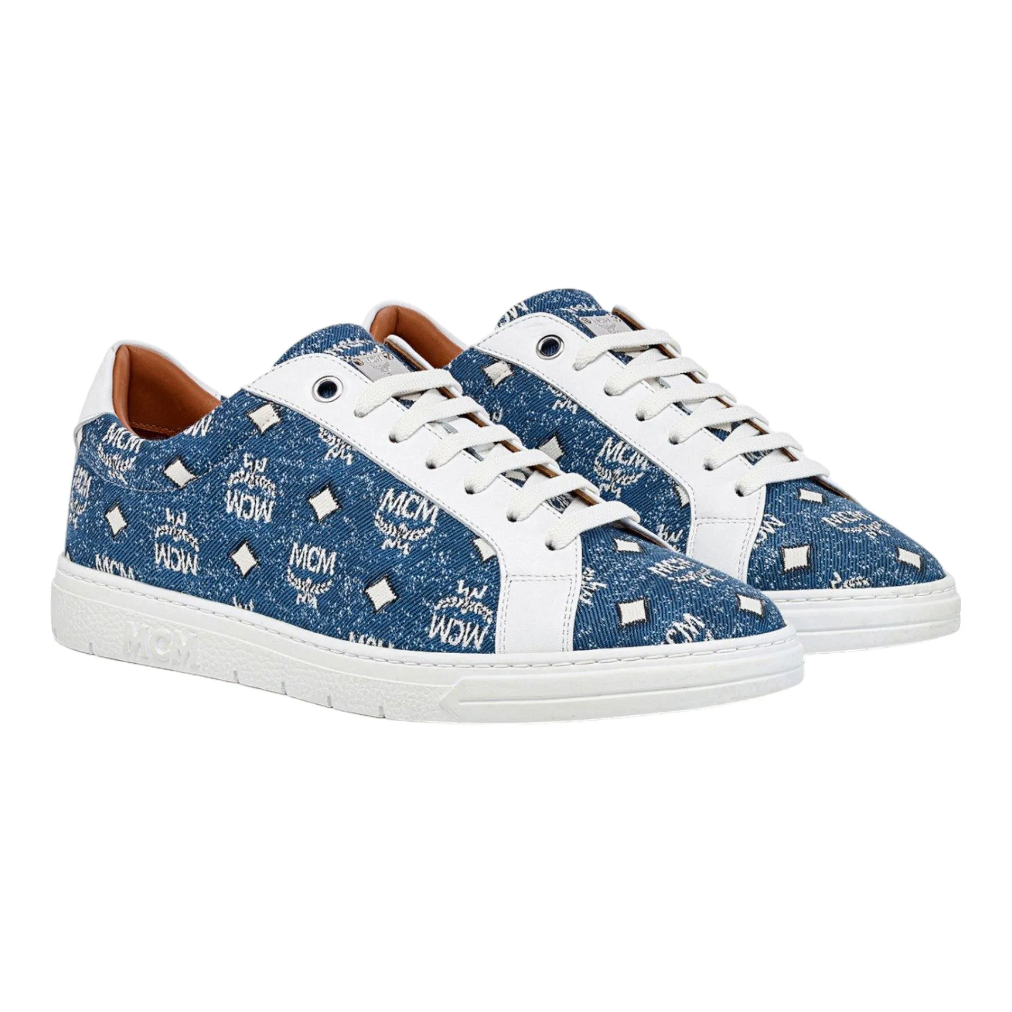 MCM Men's Terrain Lo Sneakers in Denim Jacquard