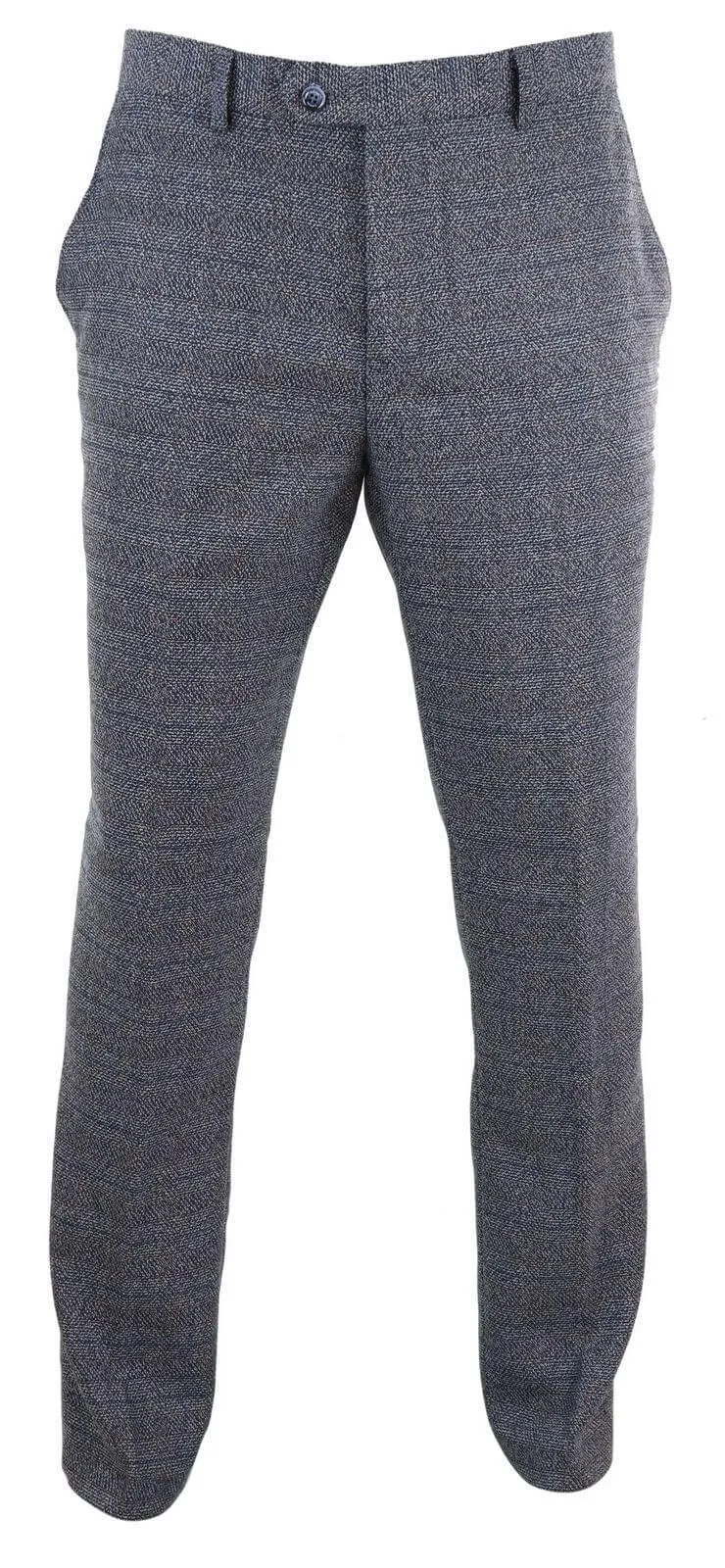 Mens Blue-Grey Checked Trousers - Cavani Burnaby