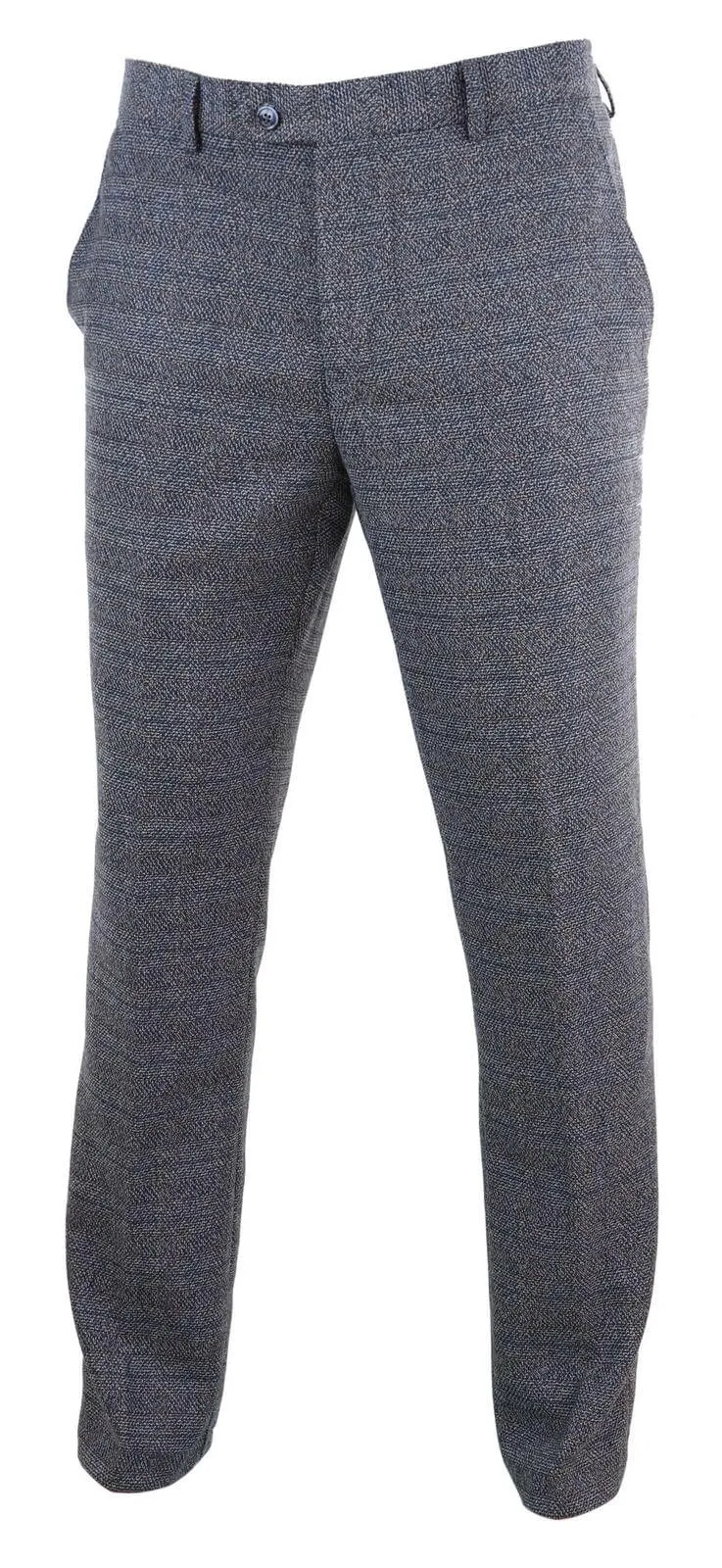 Mens Blue-Grey Checked Trousers - Cavani Burnaby