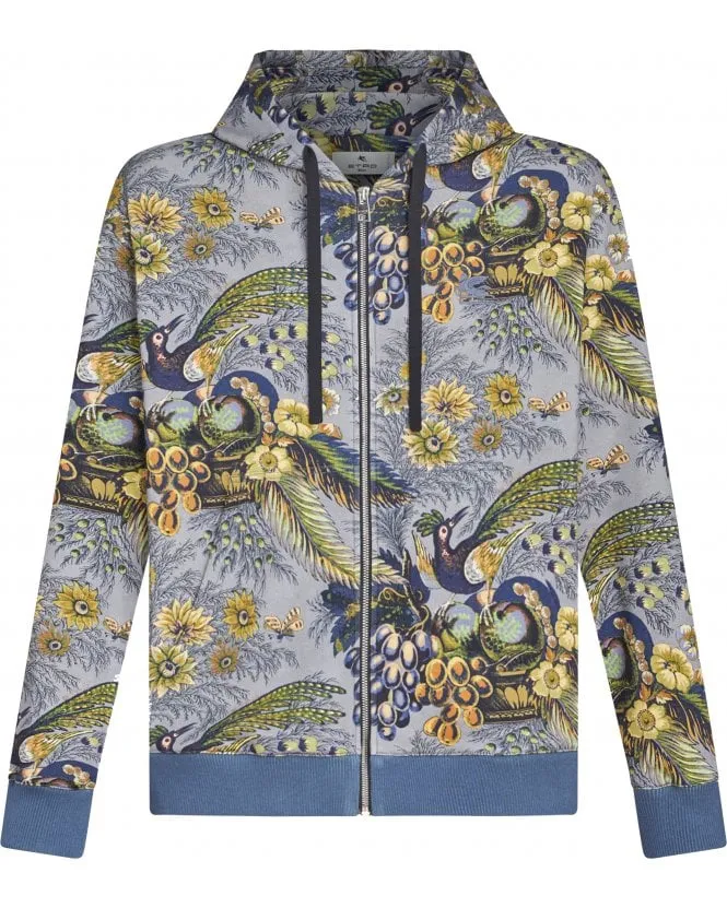 Mens Tropic & Birds Printo Hoodie Sky Blue