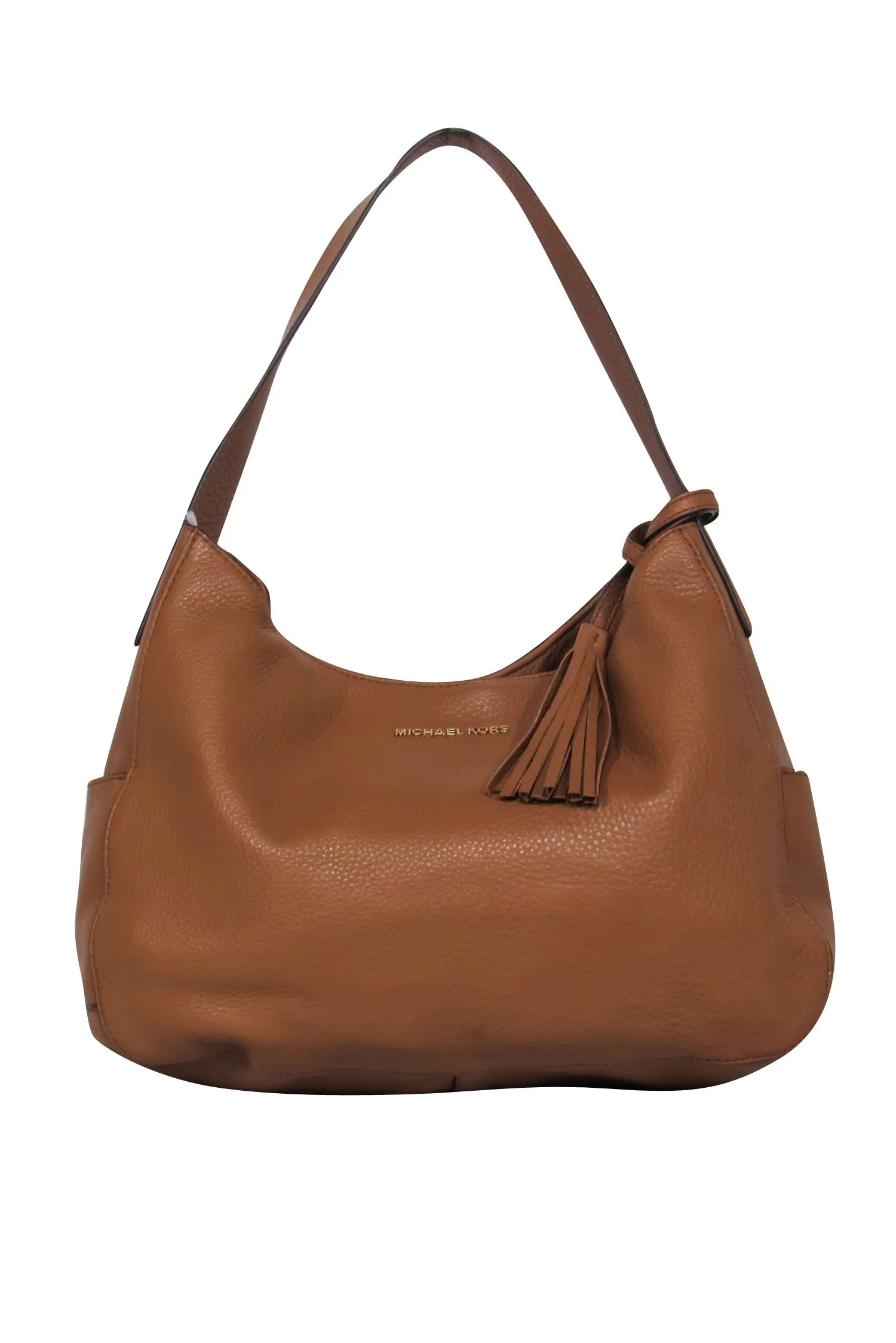 Michael Kors - Tan Pebbled Leather Hobo Bag w/ Fringe charm