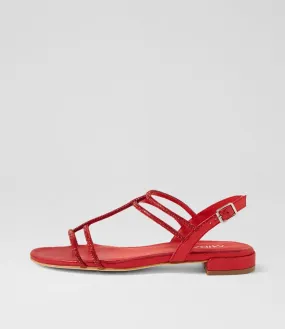 MIDAS Laroze Red Metallic Fabric Jewels Sandals