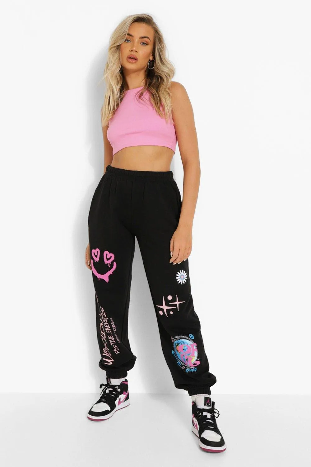 Multi Graffiti Print Joggers