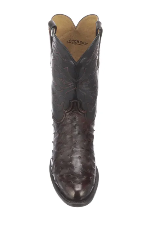 N3042.C2 - Lucchese Men's Hudson Boot - Black Cherry Full Quill Ostrich