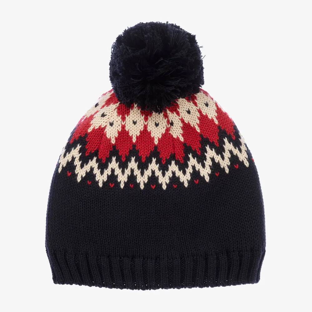 Navy Blue & Red Fair Isle Hat