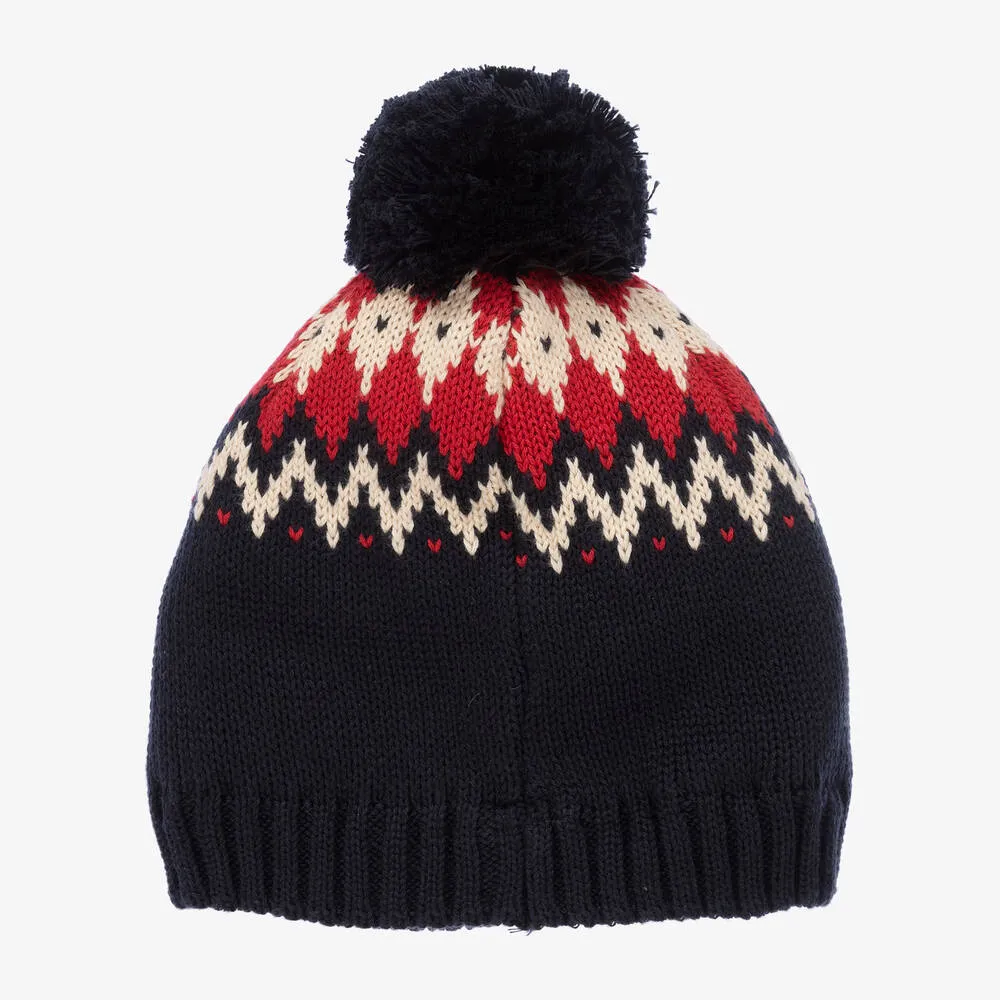 Navy Blue & Red Fair Isle Hat