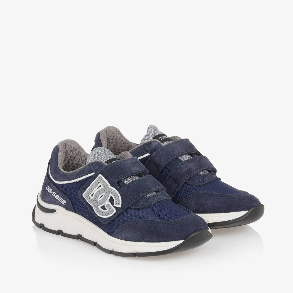 Navy Blue Suede Leather & Mesh Trainers