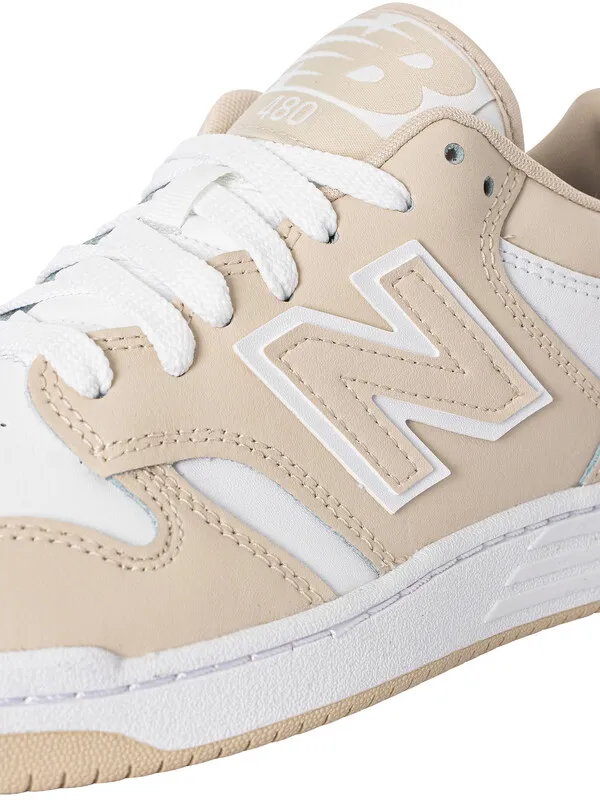 New Balance 480 Leather Trainers - White/Beige