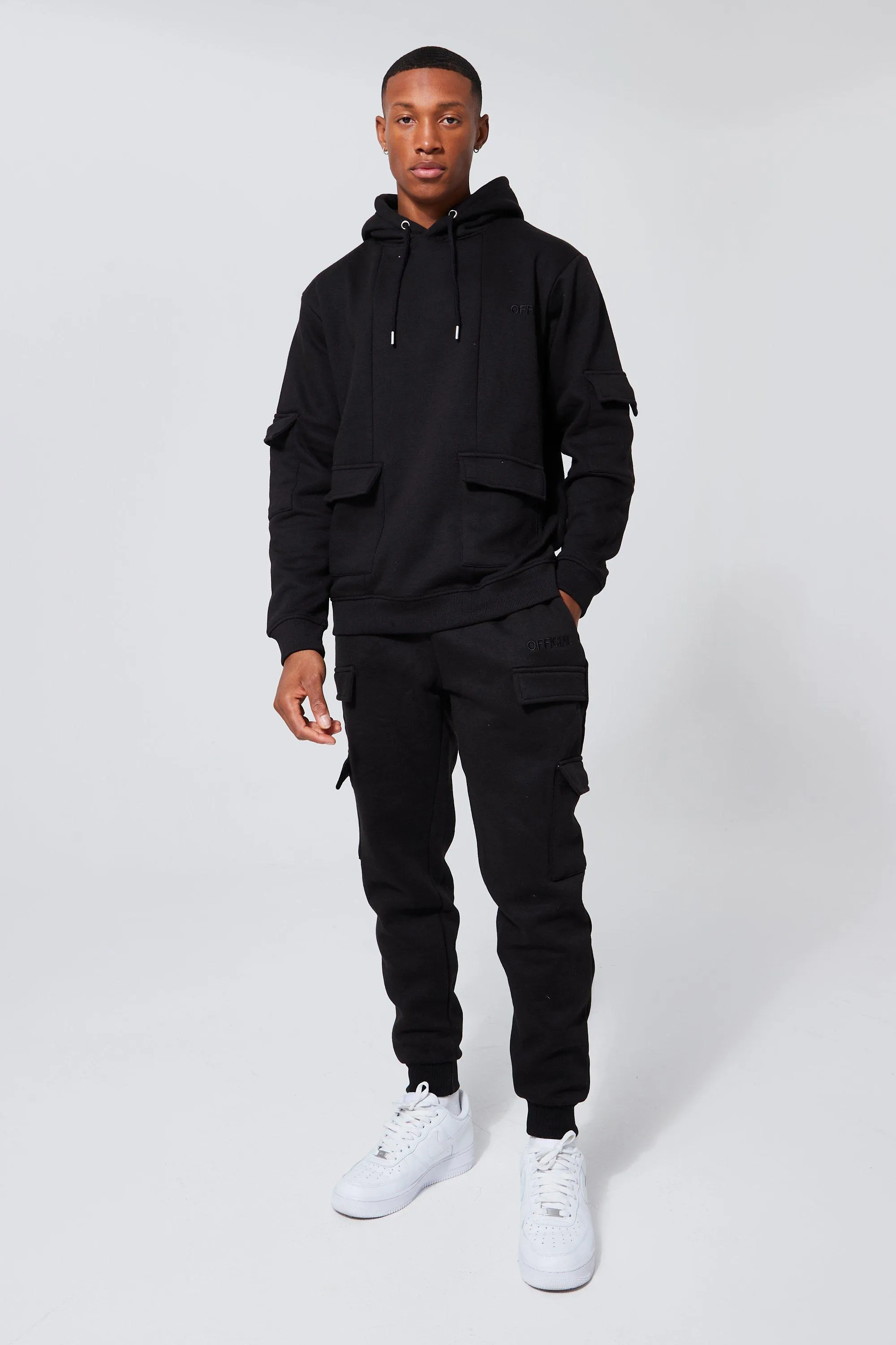 Official Man Cargo Hooded Panelled Tracksuit | boohooMAN UK