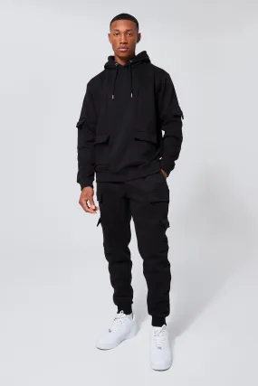 Official Man Cargo Hooded Panelled Tracksuit | boohooMAN UK